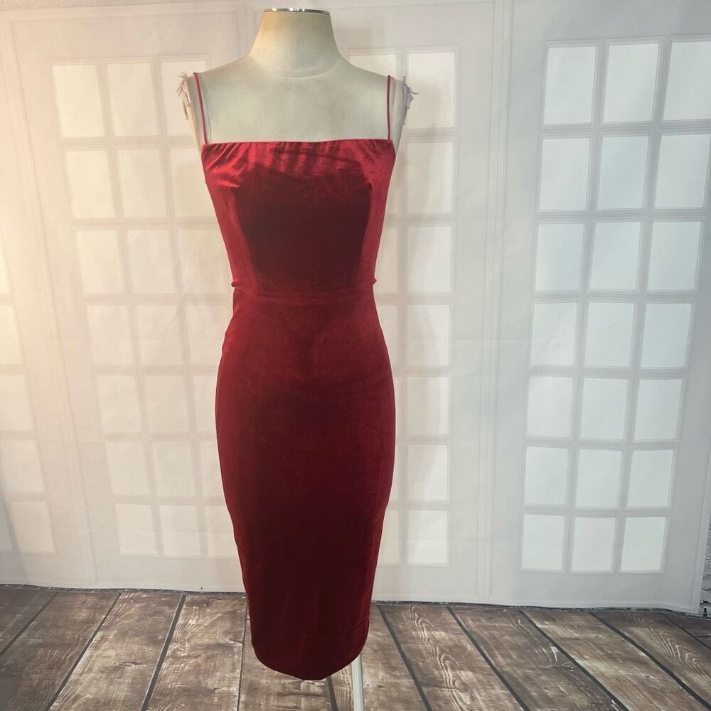 Abyss by Abby Maroon Velvet Sleeveless Bodycon Midi Dress Size XS